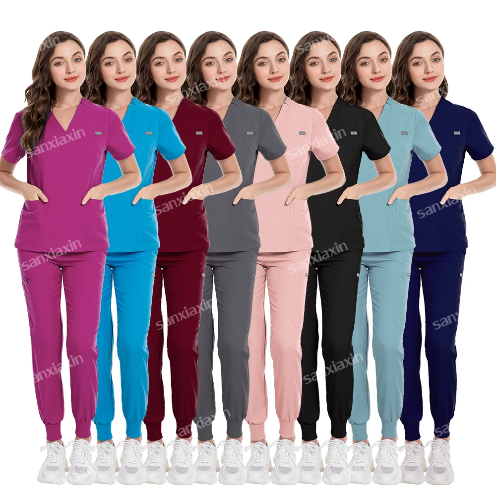 Unisex kombinezon na salę operacyjną szpitalne spodnie bluzki do pracy zestaw zaopatrzenie medyczne pielęgniarki kombinezon chirurgii stomatologicznej kosmetyczny strój roboczy Spa
