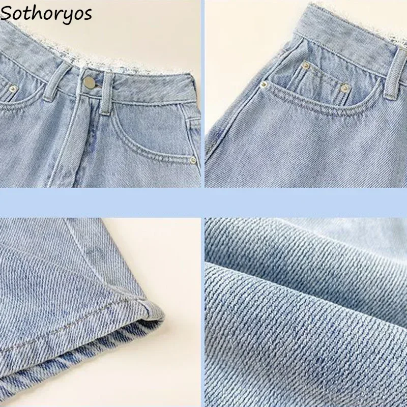 Wide Leg Shorts Women Denim Loose Girlish Lace Fashion Summer Streetwear Washed All-match Y2k Sexy Classic Korean Style Clothing