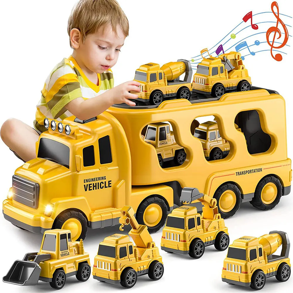 Toy Car Set Light And Music Transport Car With 4 Small Cars Boys Simulation Engineering Vehicle Truck Carrier Children\'s Toys