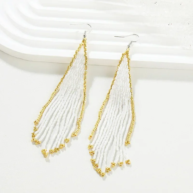 

Rice bead earrings Tassel Colour Originality Random string Hand knitting Bohemia Alloy Fashion Female Simple Beaded earrings