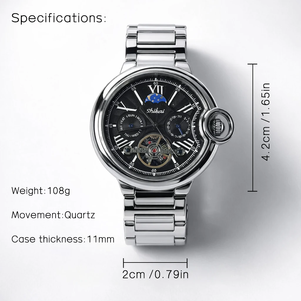 Mens Quartz Watch Stainless Steel Business Dress Wristwatch Roman Numeral Dial Daily Waterproof Gift Watch for Men - view 5