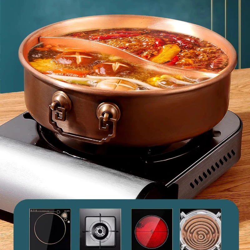 Handcrafted Pure Copper Hot Pot with Mandarin Ducks Multipurpose Soup and Stock Pot for Uniform Heat Distribution Stew Pots
