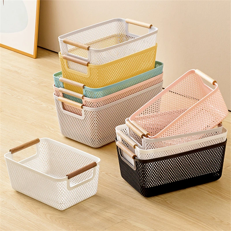 3PCS/Set Desktop Hollow Storage Basket Thickened Plastic Snack Toy Storage Box Home Sundries Basket Kitchen Bathroom Organizers