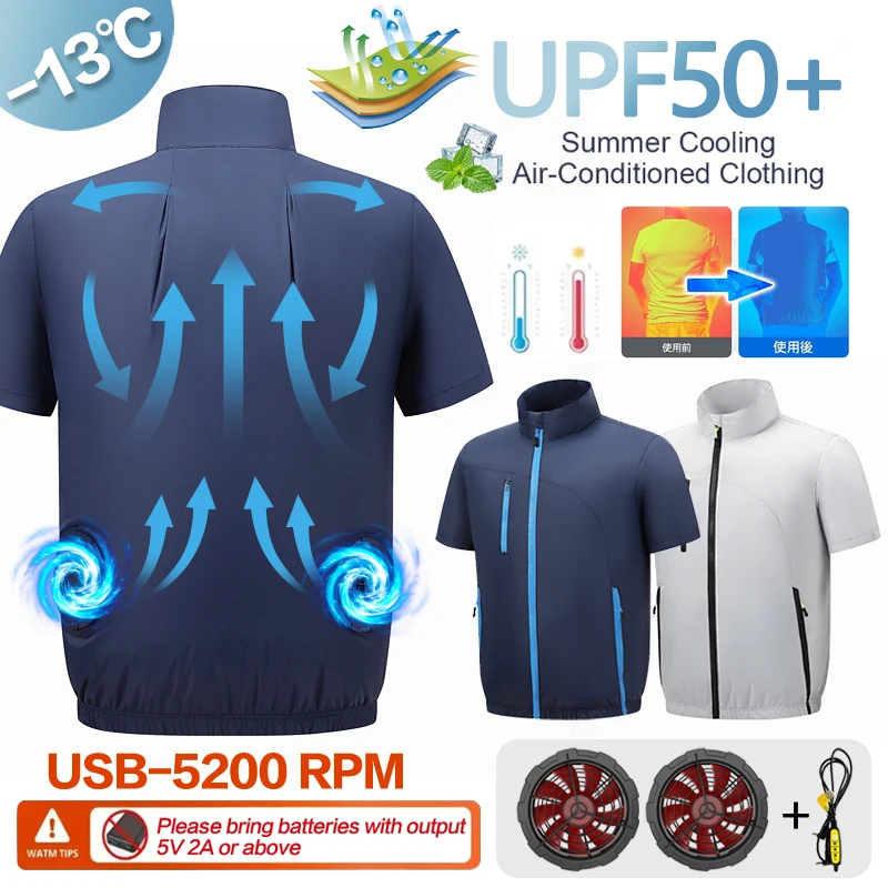 Summer New Style Short-Sleeved Air Conditioning Cooling Fan Clothing,Workers' Work Clothes for Working Outdoors, Heat Protection