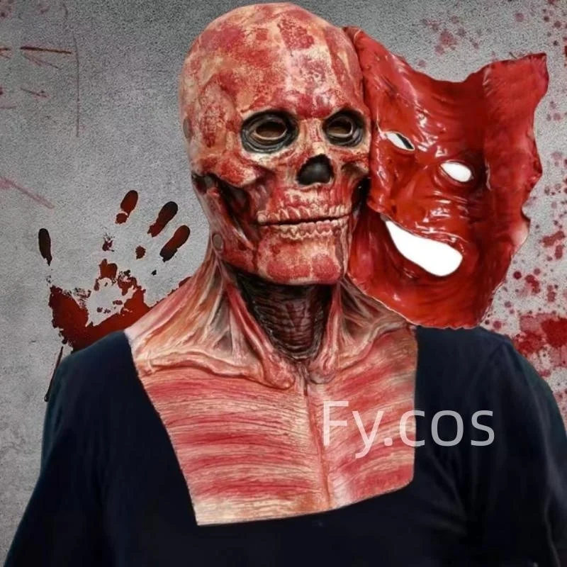 

Halloween Double Tear Horror Mask Party Cosplay Bloody Skull Ghouls Spooky Two Layer Grimace Prop Adult Full Face Latex Headgear