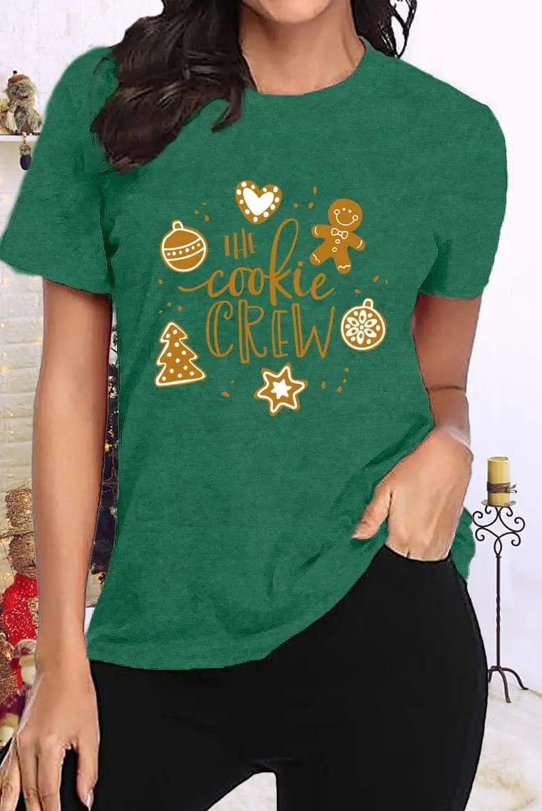 Christmas Crew Shirts for Women The Cookie Crew Printed T Shirts Cute Xmas Holiday Tee Tops