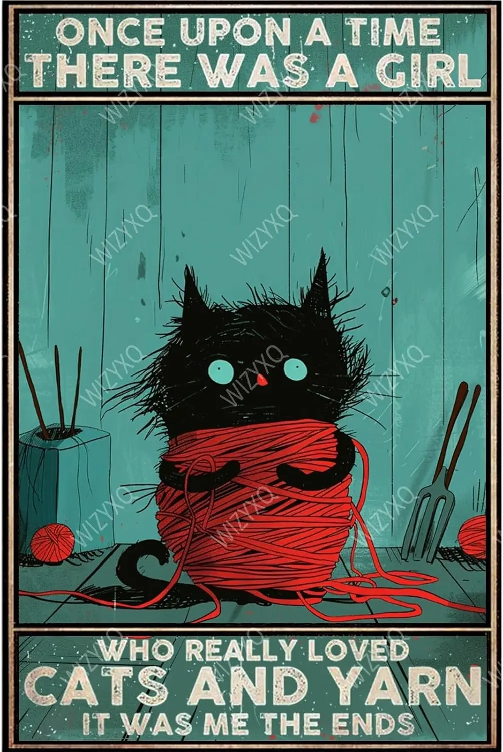 Metallschilder: „Es gab eine Frau, die wirklich Katzen und Garn liebte“ – Lustiges Vintage-Blechschild aus Aluminium für die Wanddekoration im Haus, Büro oder auf dem Bauernhof