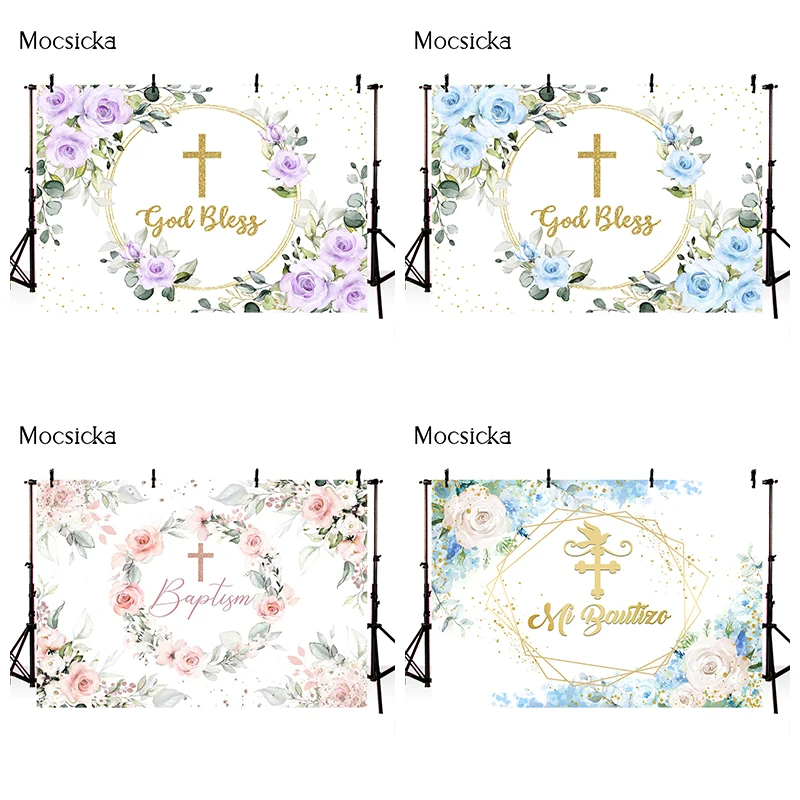 Toile de fond pour photographie de baptême, décoration florale de première Communion, bénédiction de dieu, fête prénatale, bannière Photo