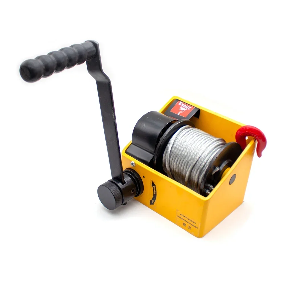 250KG Self-Locking Hand Crank Winch Heavy Duty Winch Turbine Worm Winch With Brake 20M Steel Rope and Hook Ratio 15:1 factory ou