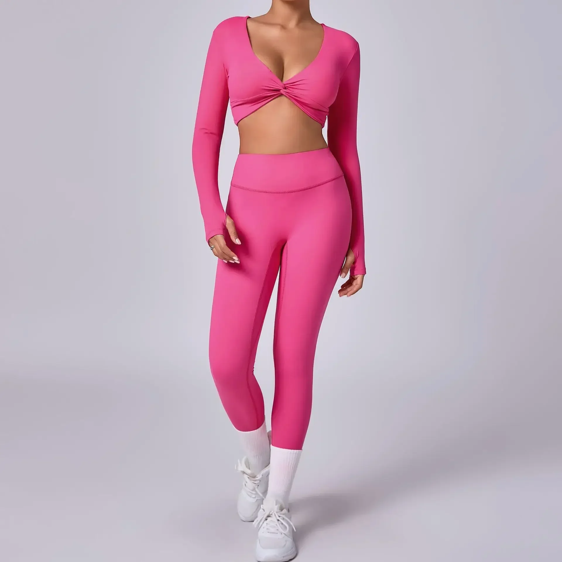 

Seamless Yoga Sets Sports Fitness High Waist Hip Raise Quick-drying Pants Long-Sleeved Suit Workout Gym Leggings Set for Women