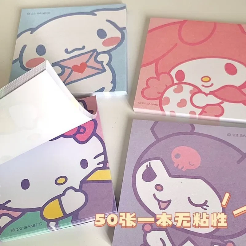 50Pcs Kawaii Anime Sticky Notes Cartoon Pochacco My Melody Cinnamoroll Kuromi  Sticky Notes Thickened Student Message Stickers