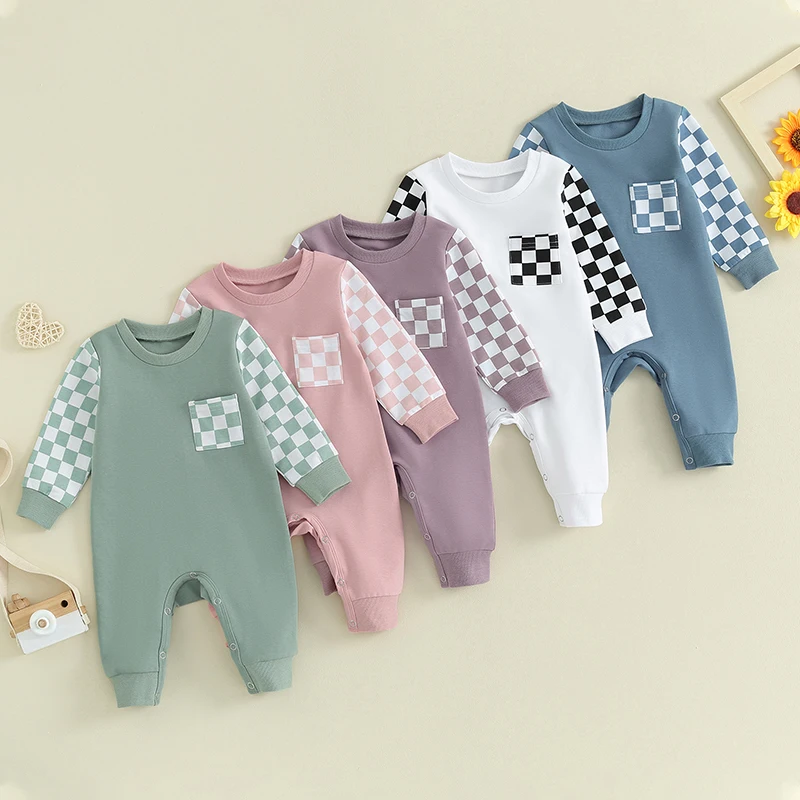 

2023-08-21 Lioraitiin 0-18M Newborn Baby Boy Girl Clothes Checkered Plaid Romper Jumpsuit Long Sleeve Jumpsuit Fall Outfit