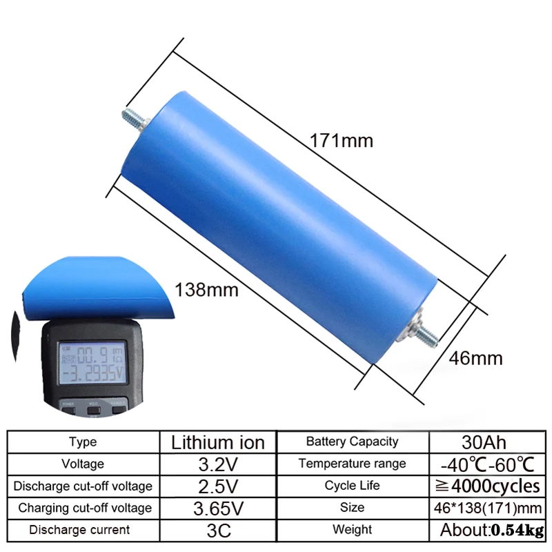 

Совершенно новая литий-железо-фосфатная (LiFePO4) батарея 3.2V 30Ah C46 для самостоятельной сборки 12V 24V 48V, подходит для электроинструментов, инверторов для автодомов, систем накопления энергии, универсальная батарея двойного назначения.