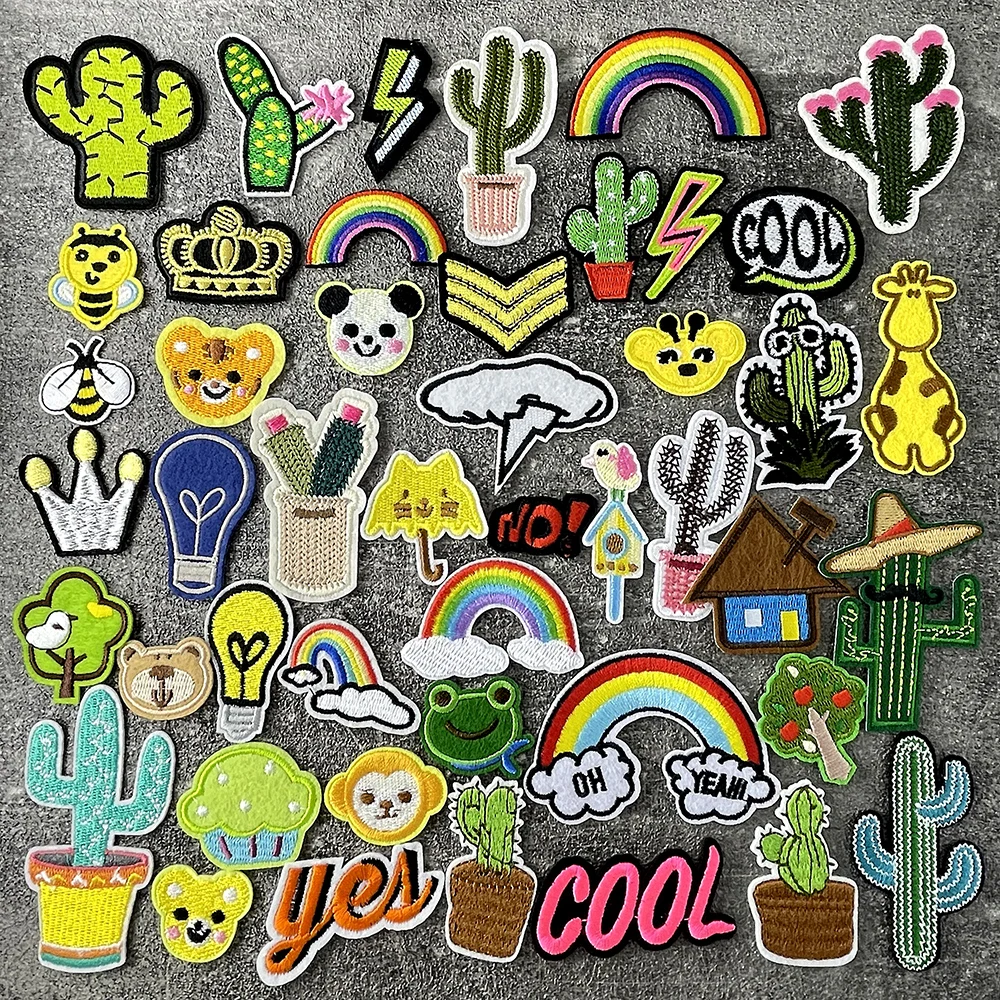 Cactus Rainbow Cool Patch for Clothing Iron on Embroidered Sewing Applique Fabric Badge Apparel Accessories Patches