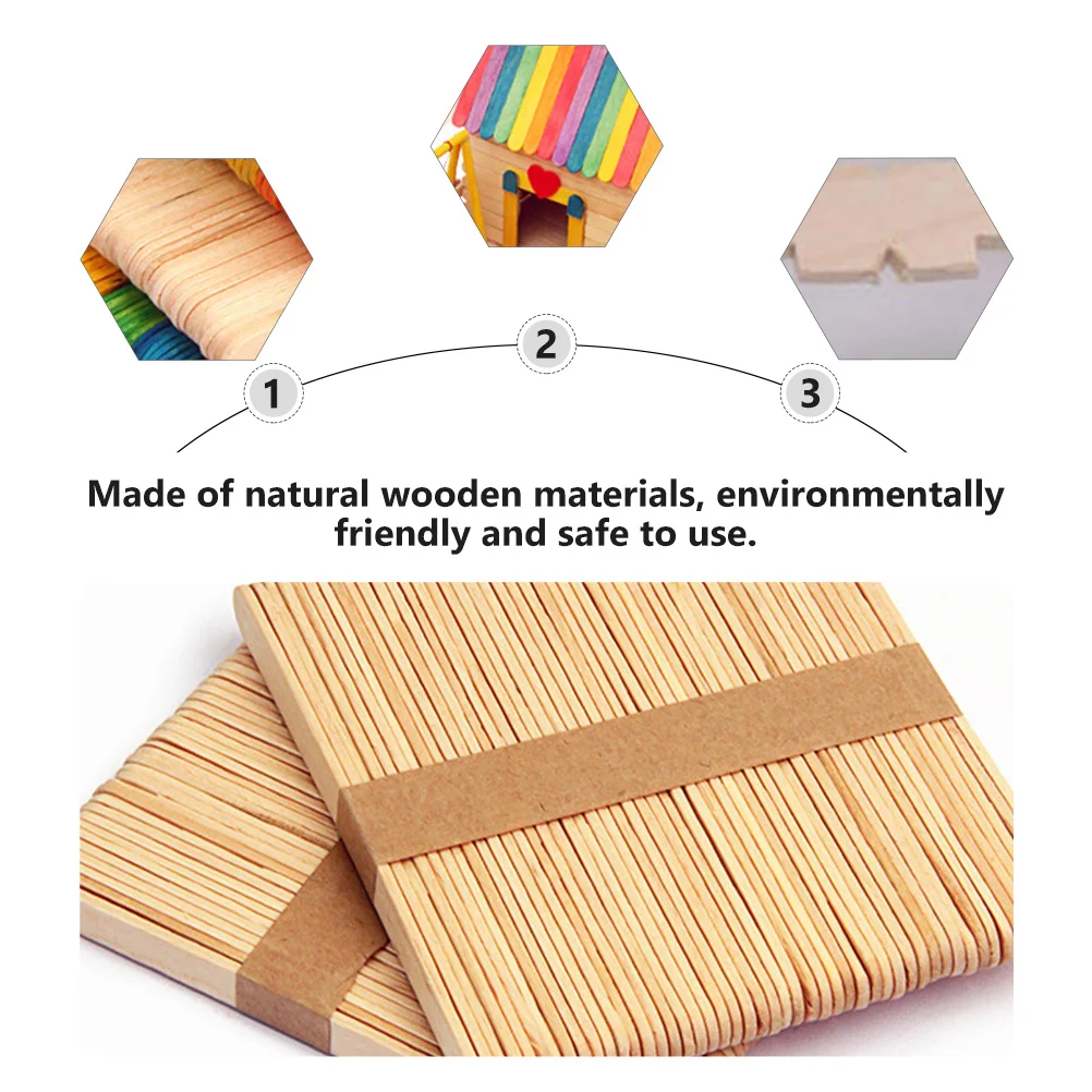 

250pcs Wood Craft Sticks Snow Popsicle Stick Creative Material For Diy Kids School Projects Classroom Party Camp Crafts Natural