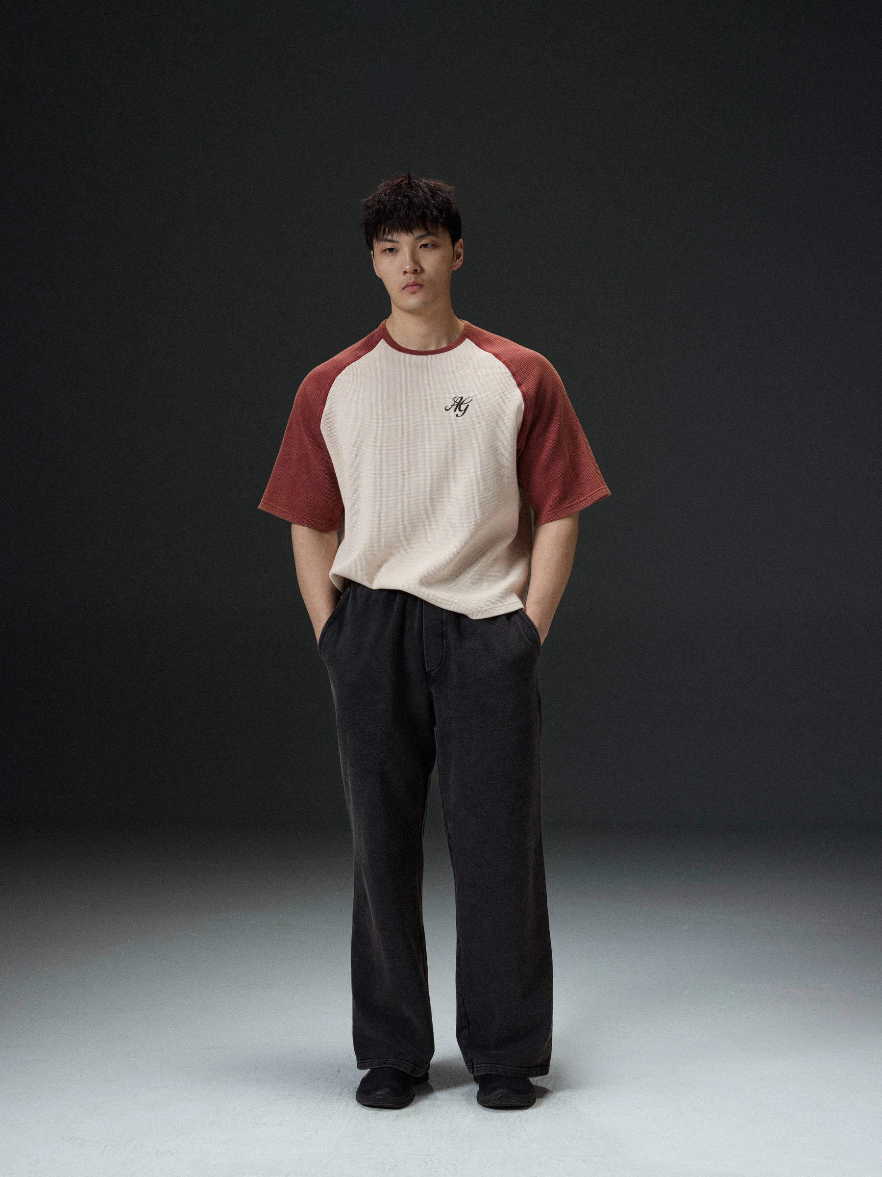 

Retro Waed Cotton Fitn ort Sve Tee Textured oulder Drop Color Blo T-irt Youth ular Loose Fit round Ne