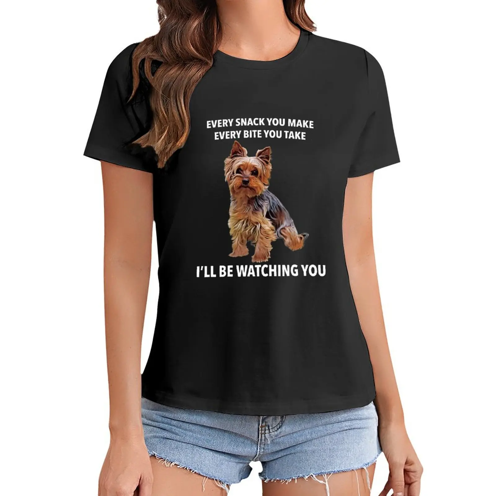 Yorkshire Terrier Funny Meme Every Snack I Ll Be Watching Print T Shirt Graphic Shirt Casual Short Sleeved Female Tee T-Shirt