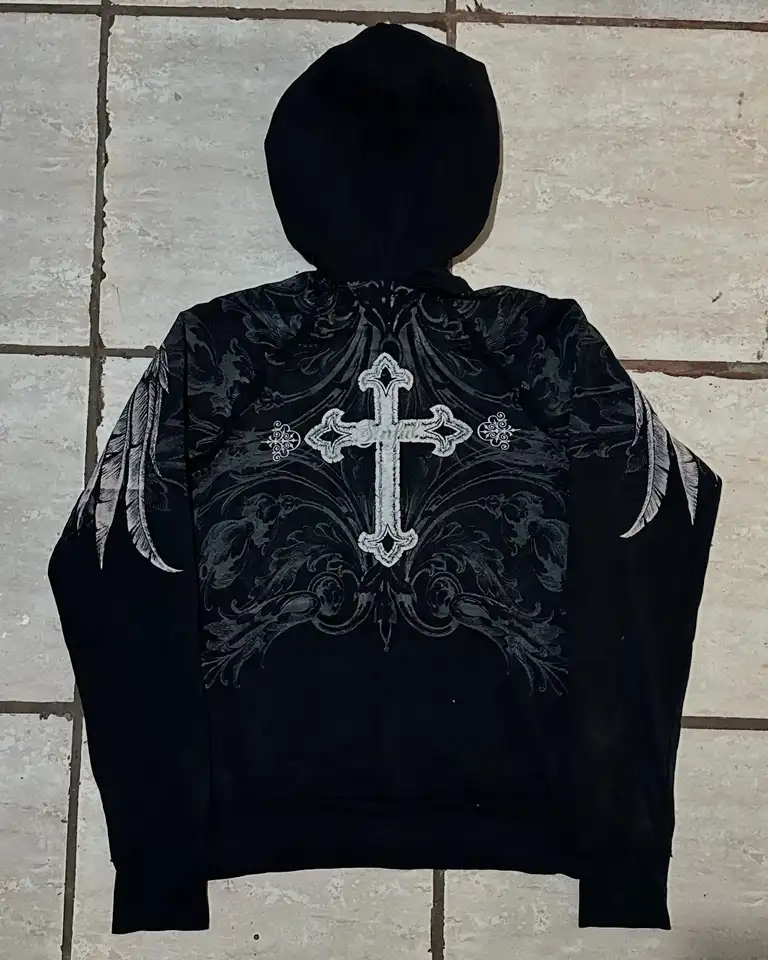 Affliction Fashion Hoodie Street Gothic Skull Oversize Zipper
