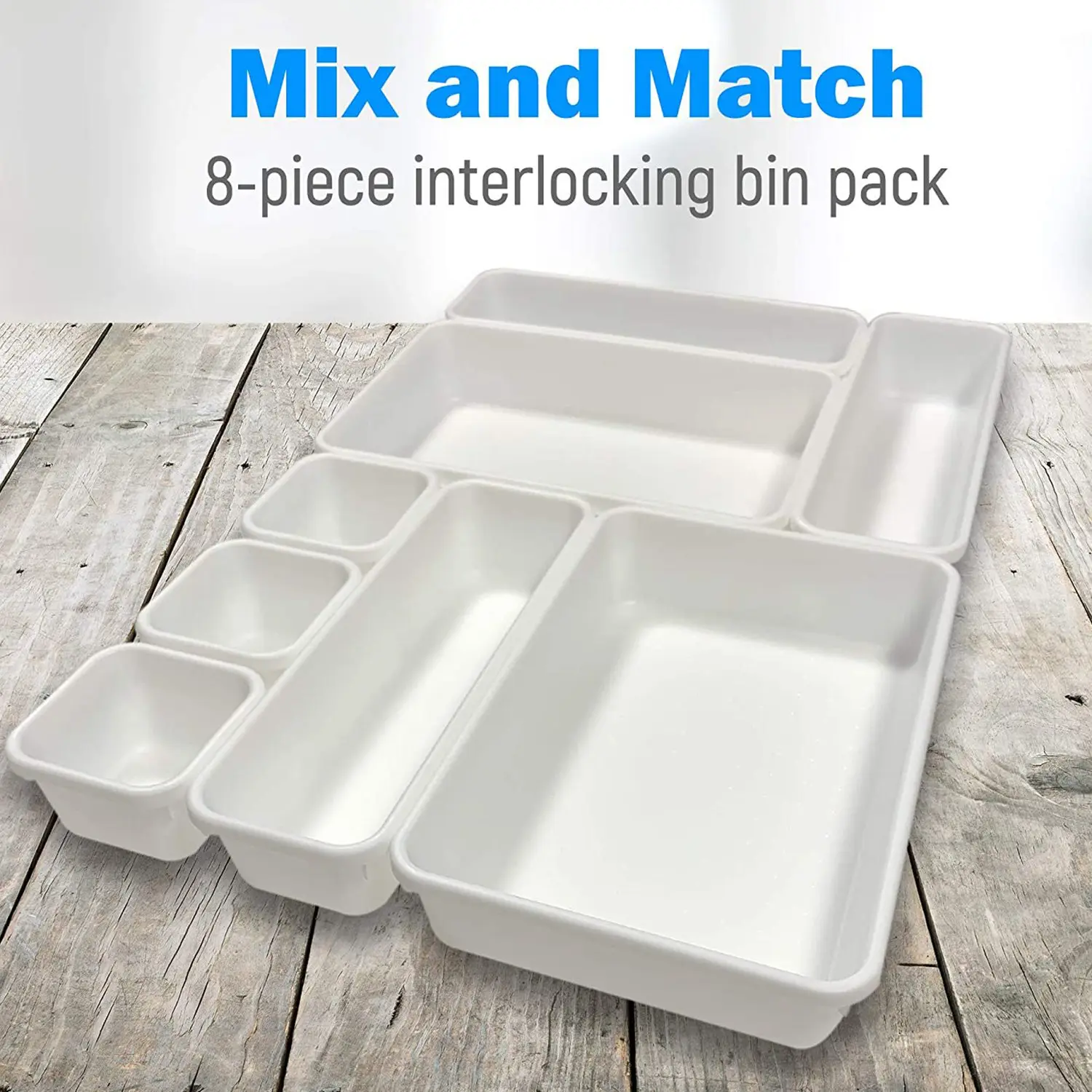 Drawer Organizer (8 PCS) - Interlocking Desk Organizer Tray Drawer Dividers Snap Together for Custom Layout Non Slip