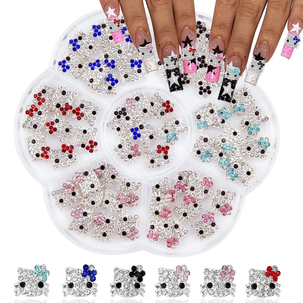 60/30/10PCS Hello Kitty Nail Charms Sanrio 3D Alloy Full Diamond Jewelry Nail Art Rhinestone Crystal Gems Manicure Cartoon Y2K