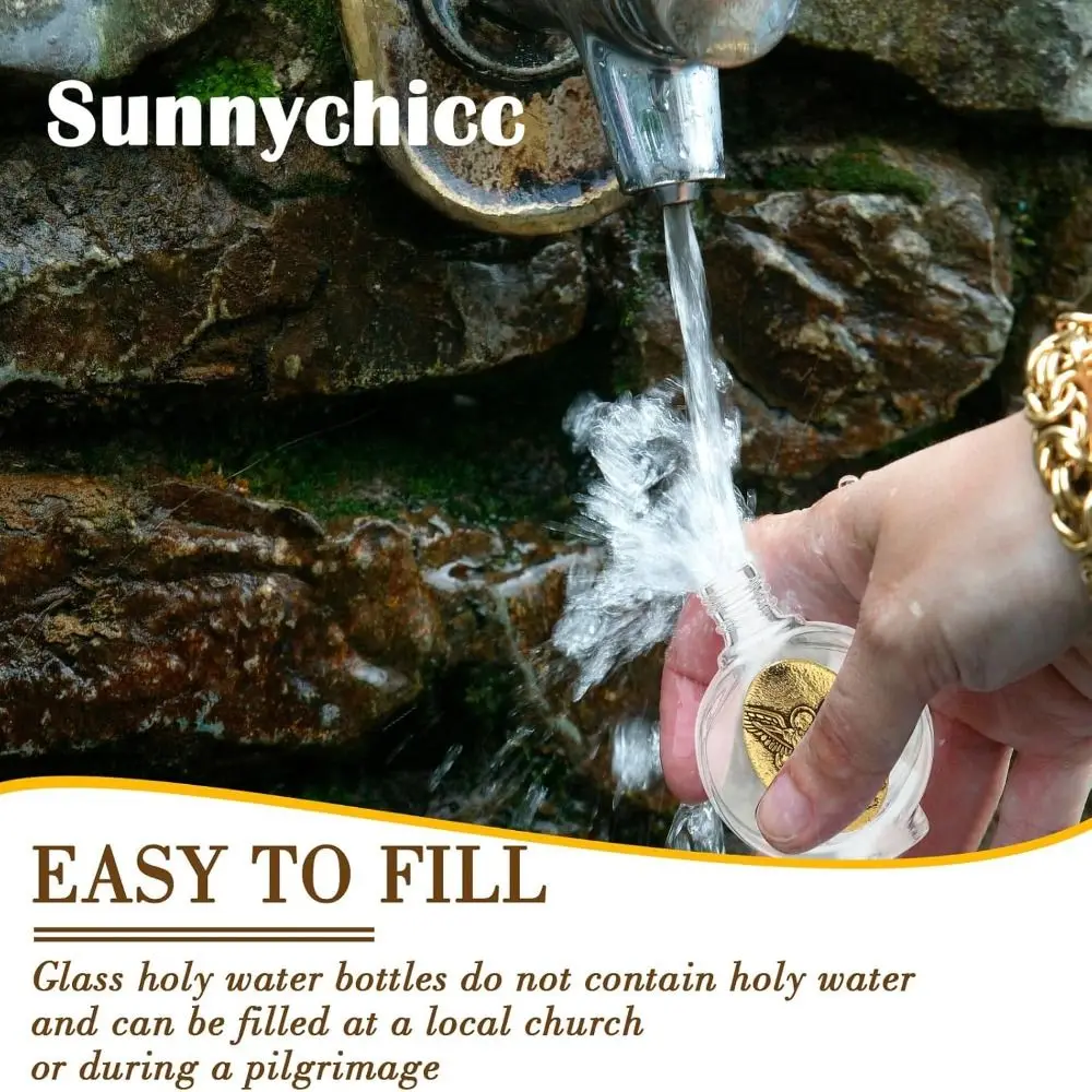 Bouteilles d'eau bénite catholique de 0,5 Floz, représentation de Communion, bouteilles d'eau bénie en or avec bouchon tonifié, Notre-Dame de Guadalupe