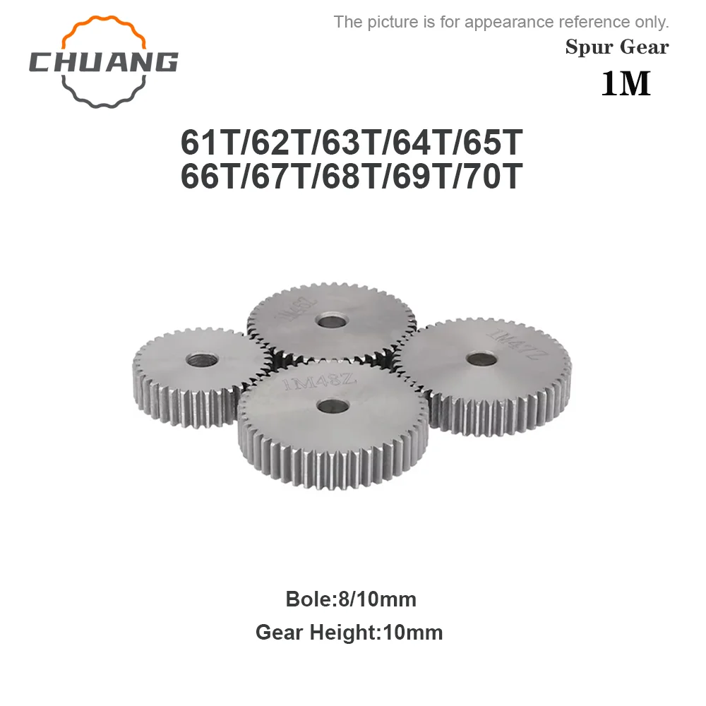 spur Gear 1M 61/62/63/64/65/66/67/68/69/70T rough Hole 8/10mm gear wheel 45#carbon steel Material motor gear Total Height 10mm