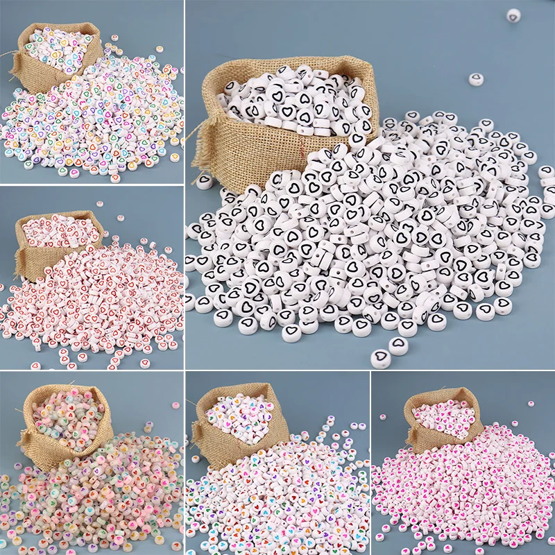 

100/200pcs 4x7mm Colorful Flat Round Star Love Heart Acrylic Beads Loose Beads Accessories For Jewelry Making DIY Handmade