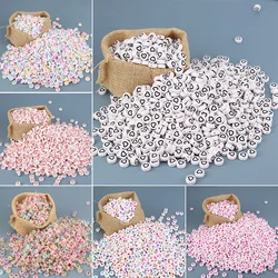 Grânulos acrílicos redondos lisos coloridos para fazer jóias, grânulos soltos, estrela, amor, coração, DIY, acessórios artesanais, 100 PCs, 200PCs, 4x7mm