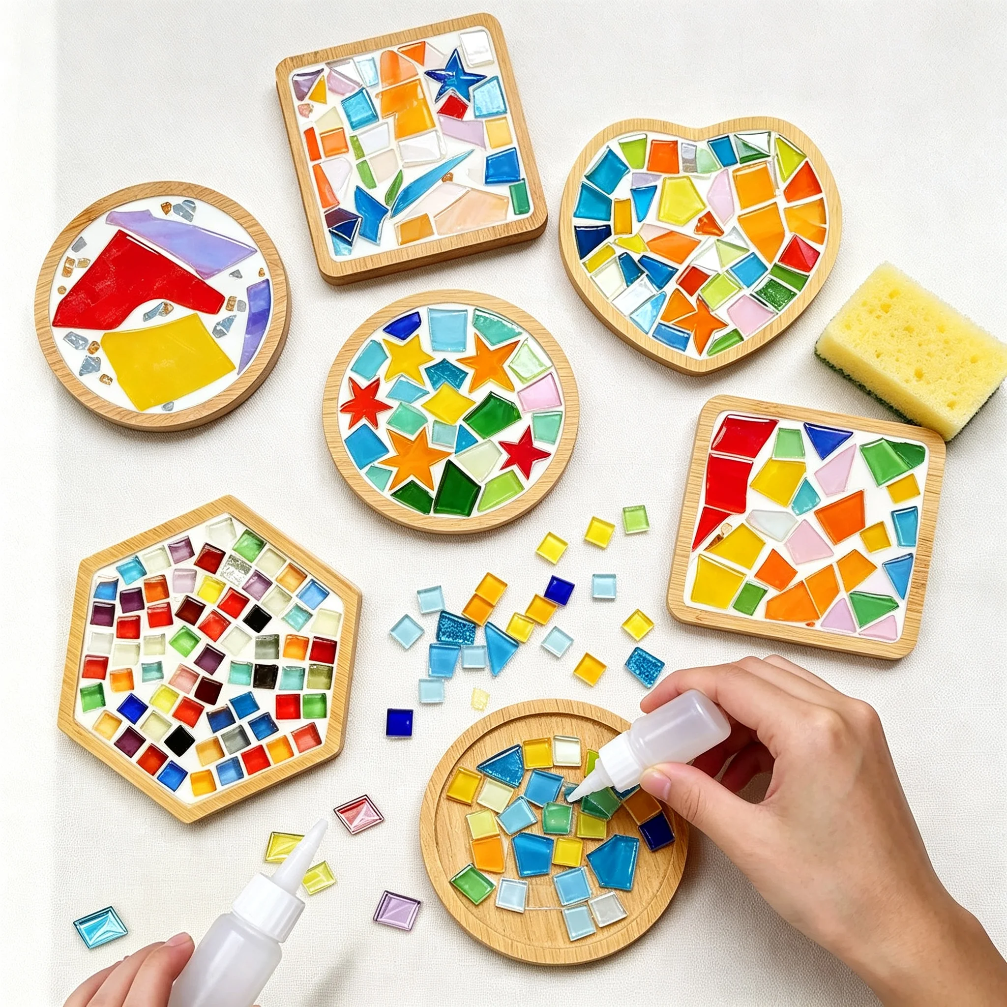 Bamboo Mosaic DIY Coasters Handmade Creative Material for Cup Tableware Mat Tray Placemat Mosaic Crystal Craft Tool Kit Kid Gift