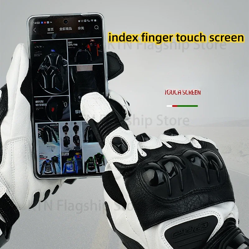 Motorcycle gloves Leather motorcycle white road riding team gloves for men summer and winter