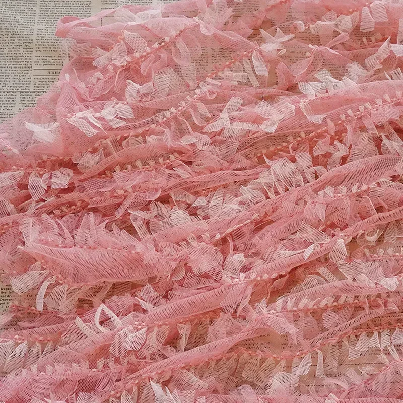 Pink Mesh Fabric for Spring Summer Embroidered Dress Fluffy Skirt Fabrics Girlish Accessories Cake Skirts Diy Decorative Cloth