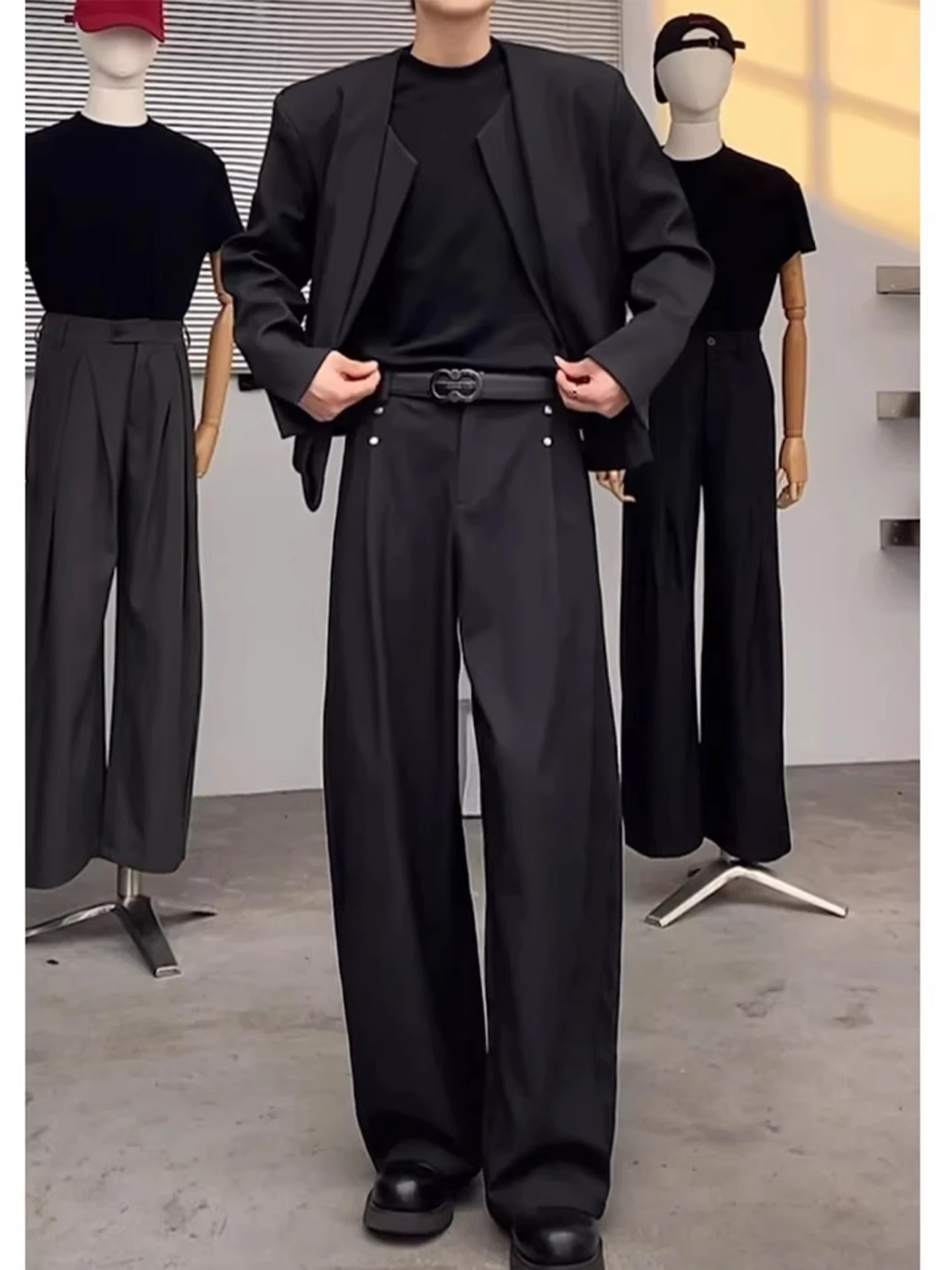 

Cleanfit универсальные повседневные мужские широкие костюмные брюки осень-зима для похудения с высокой талией драпировка удобные модные брюки