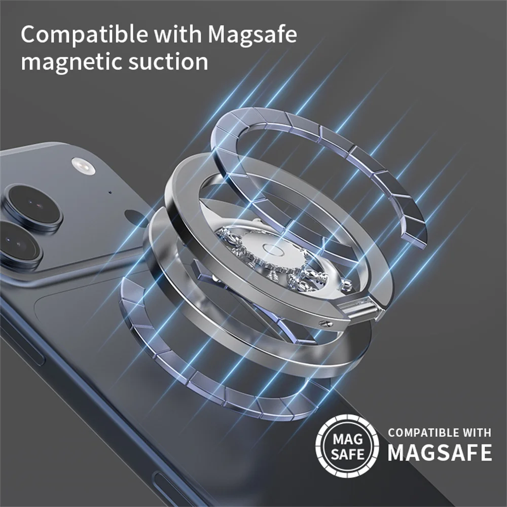 Metal Fingertip Gyroscope Magnetic Phone Holder For Magsafe 360°Rotatable Foldable Ship‑Wheel Shape Ring Grip Desktop Stand view 4