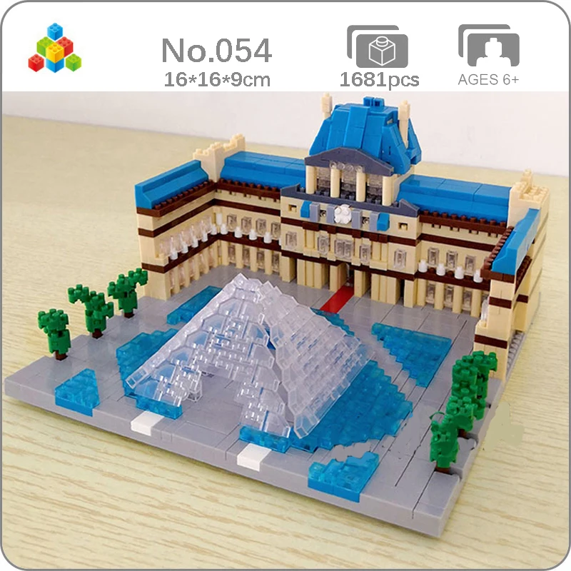 

YZ 054 World Architecture Paris Louvre Museum Palace Pyramid Gallery Mini Diamond Blocks Bricks Building Toy For Children No Box