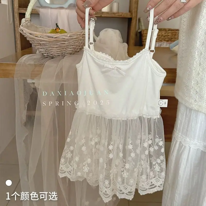 Girls Korean Version Suspender 2025 Summer New Sweet Cute Vest Girls Foreign Style Bow Sleeveless Top