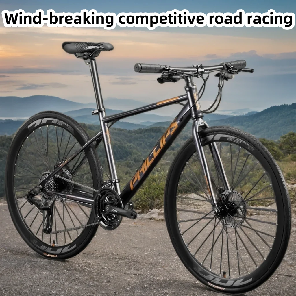 

Мужской шоссейный велосипед с плоским рулем 700C, сверхлегкая рама, гоночный автомобиль с регулируемой скоростью, сверхбыстрый велосипед для взрослых, 24/27/30 скоростей