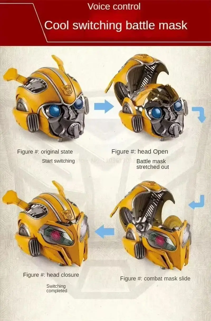 ใหม่ 2024 Hot Bumblebeeหมวกกันน็อกภาษาอังกฤษVoice Controlหน้ากากบลูทูธฐานLight Up Eyes Action Collectionสําหรับของขวัญเด็ก