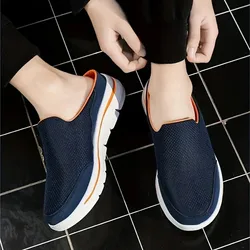 Men Slippers Shoes Casual Mesh Loafers Solid Color Slip-On Shoes 2024 New Summer Couple Flats Half Slippers Sandalias Zapatos