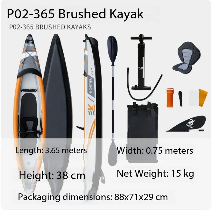 Kayak gonflable monoplace de 3,45 m avec technologie Drop Stitch, canoë intégré pour la pêche, la dérive aquatique et les sports de plein air