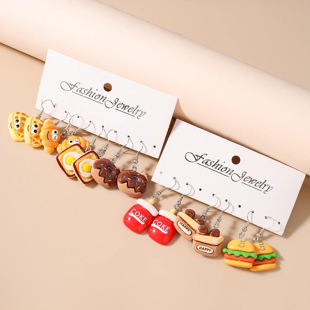 Cute Resin 3D Croissant Donut Bread Hamburg Drop Earrings for Women Girls Simulation Food Earrings Kid's Jewelry Gift