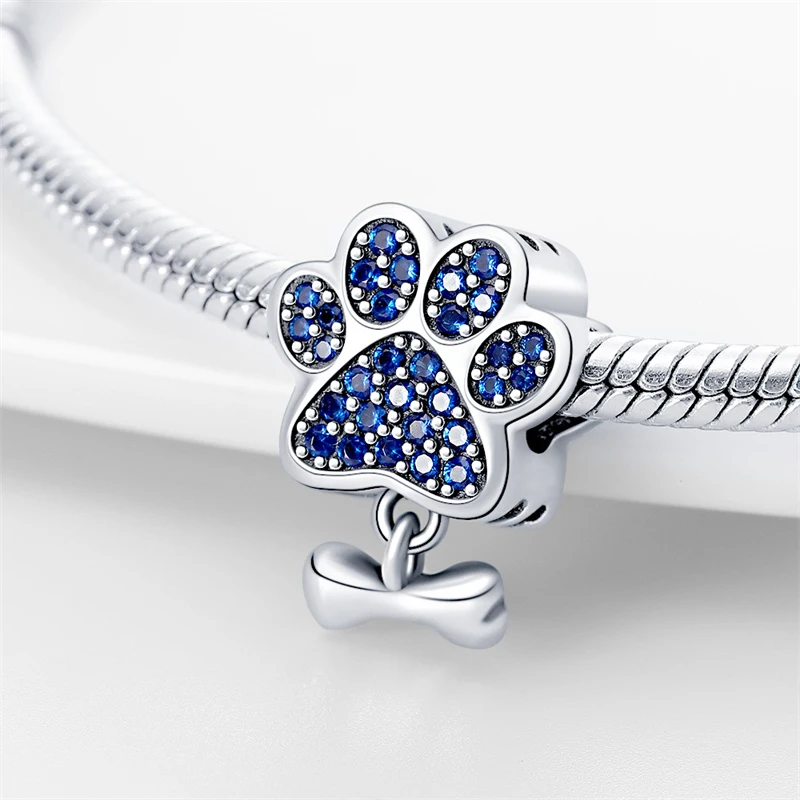 925 Sterling Silber Hundefußabdruck-Anhänger mit Kubischem Zirkonia, Passend für DIY Armband Halskette Geschenk für Sie, Silberanhänger – Detail 3