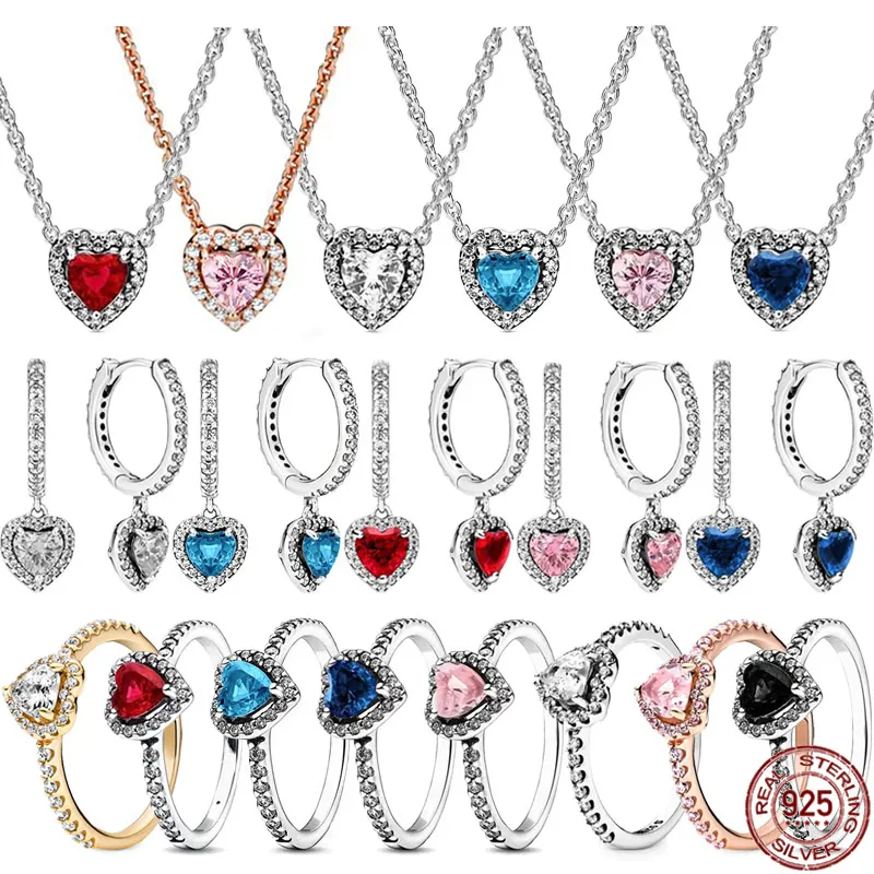 

Hot Selling 925 Sterling Silver Classic Various Colors Heart-shaped Rings Necklaces Exquisite Luxury Charm Jewelry Surprise Gift