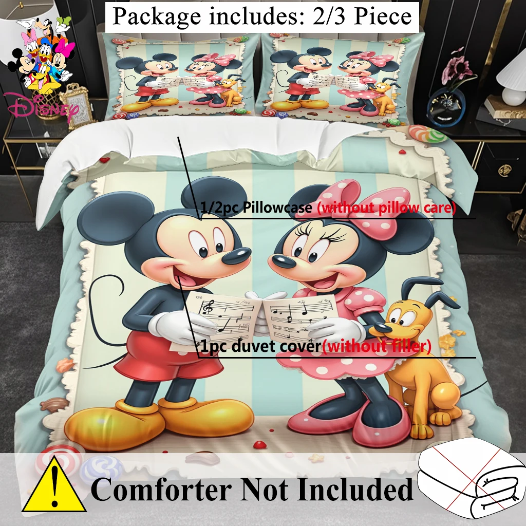 طقم غطاء لحاف ديزني ميكي آند سنو وايت 2/3 قطعة بدون حشو نعومة تشبه السحابة نمط طباعة كامل قابل للغسل في الغسالة