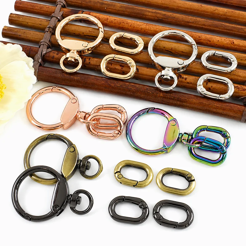 

5/10Sets 13/23mm Oval Metal Snap Hook Openable Buckle Keychain Carabiner Clip Spring O Ring Bag Strap Connector Handbag Hardware