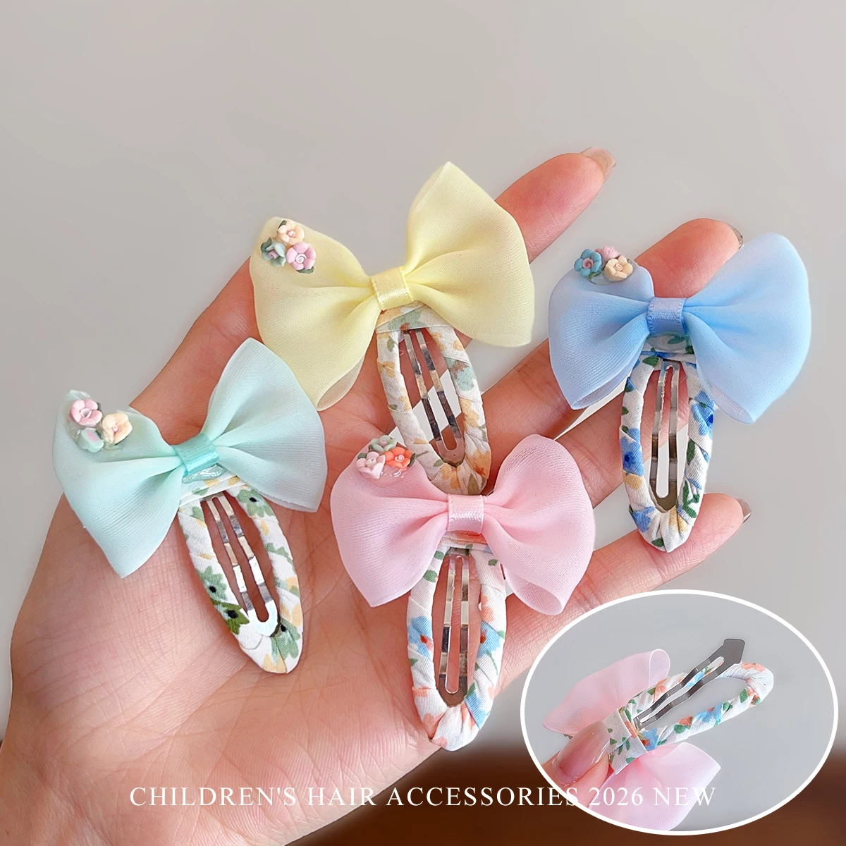 Neue süße 4-teilige Tüll-Schmetterlings-Haarspangen für Frauen, Mädchen und Kinder, in Macaron-Farben, Organza-Schleifen-Haarspangen, Haar-Accessoires. – Detail 10