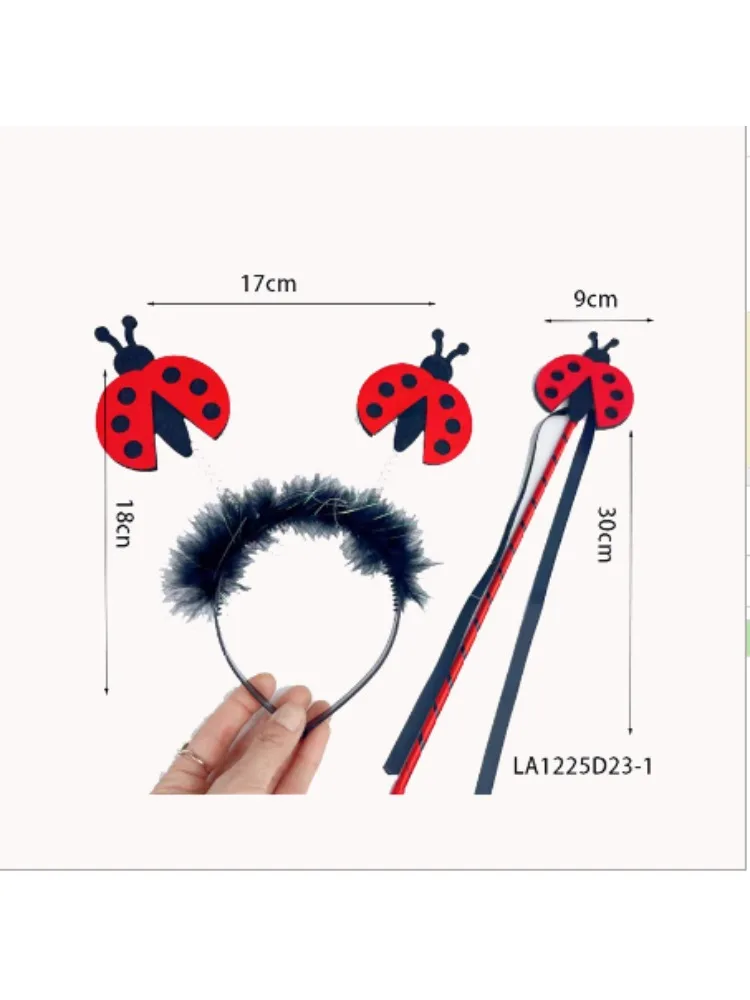 

PESENAR A multi-piece outfit two ladybug black headbands and a ladybug streamer magic wand for a holiday party dress up