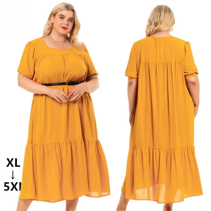 

2024 plus Size Women's Summer New round Neck Plump Girls Bohemian Short Sleeve Loose Dress