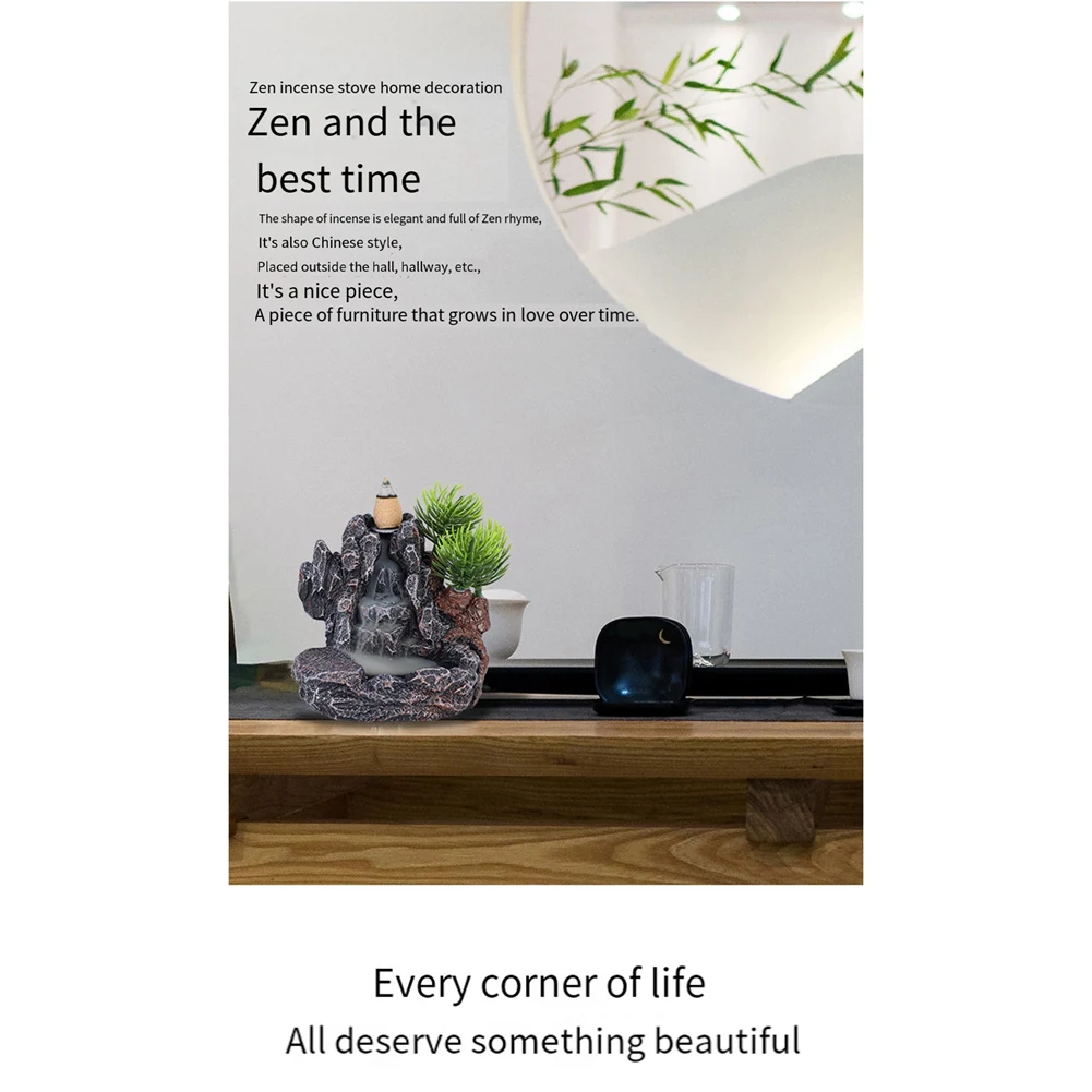 AEE4-Incense Burner Mountains River Waterfall Fragrance Fireplace Backflow Smoke Censer Holder Decoration For Home