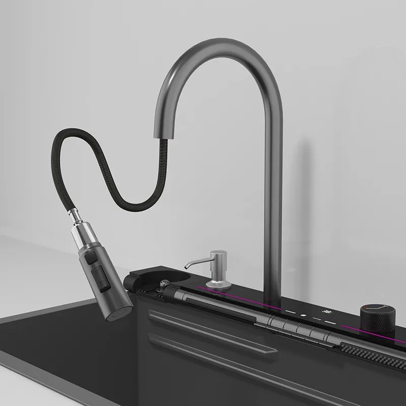 Kitchen Faucet Waterfall Style Stainless Steel Large Single Bowl Sink Handmade Home Use Kitchen Accessories Kitchen Sink