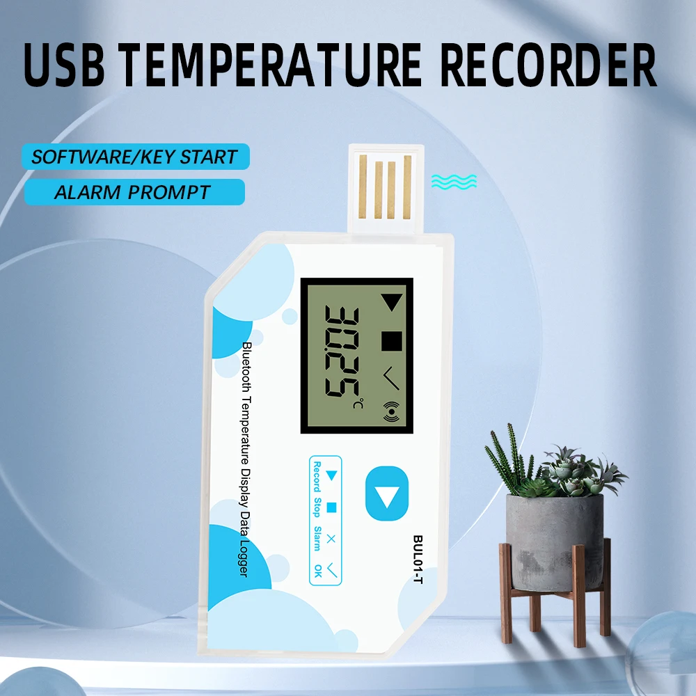 درجة الحرارة عرض مسجل بيانات USB بلوتوث متوافق مسجل درجة الحرارة لمختبر مستودع سلسلة التبريد النقل